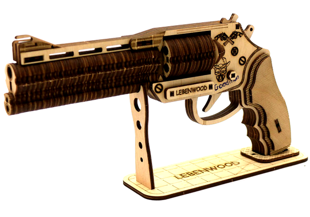 3Dウッドパズル新作】 輪ゴム弾を連射できるマスターリボルバーガン