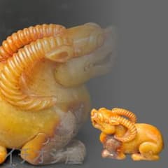 中国古美術【和田古玉 高古玉彫刻 瑞獣】双角 招財納福 賞物 置物