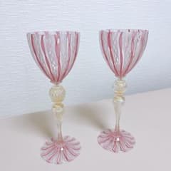 ヴェネチアンガラス グラス ムラノ ピンク レース ペアグラス