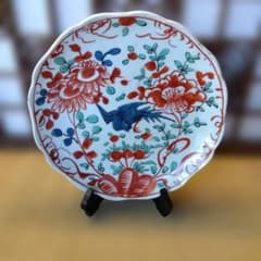 南京 呉須赤絵花鳥文輪花皿 大明成化年製 骨董品 - メルカリ