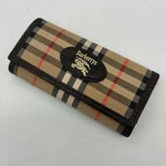 未使用級】バーバリー キーケース 3連 ノバチェック キャンバス レザー