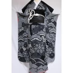 美品】総絞り白黒振袖7点セット161cm帯新品帯締めフルセット成人式TB28