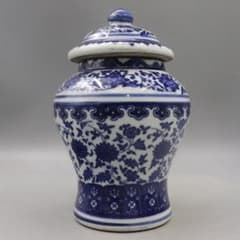 清乾隆青花纏枝蓮紋将軍缶蓋缶 景徳鎮 陶磁器 装飾品 現代工芸品 美術