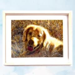 犬の絵「ゴールデンレトリバー 」油彩画 フレーム付き（面版なし