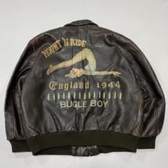 90s Vintage A2 レザー フライトジャケット ピンナップガール 短丈