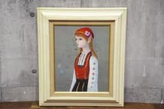 DIK100 田屋幸男 「ギリシャの少女 」 F6号 真作 油彩 人物画 額装
