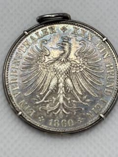 1860年ドイツフランクフルトフランコニア女神像1ターラー銀貨 加工品 P