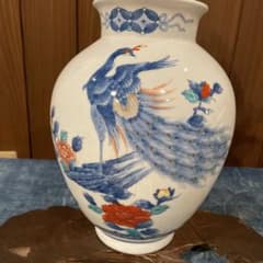 有田焼 色鍋島 和泉作 染錦孔雀牡丹紋 花瓶 インテリア - メルカリ