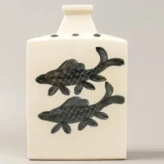 河井創太 灰釉双魚扁壷 桐共箱 黄布・栞付き｜河井