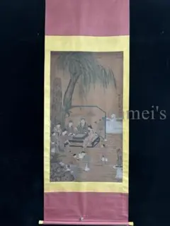 中国古美術 清時代の彩代 絹本手描き 黄公望 山水図 水墨画 三尺 牙軸 古玩