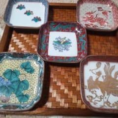 中皿 鳳凰 色絵付 窯傷 2枚 銘 明治 九谷