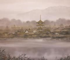 掛け軸 三輪映章 古都塔韻 絹本 希少 軸装 茶道具 掛軸 美品 です。