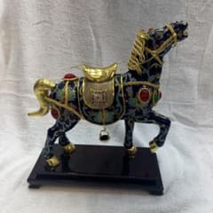 馬一対七宝焼き倣古置物中国大きい工芸品インテリアアンティーク