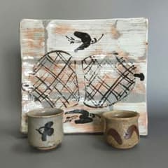 唐津焼絵唐津『井上東也』作五客揃い皿