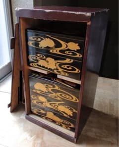 輪島塗 五段重箱 家紋入 重箱 共箱付き 木製 漆器 金彩