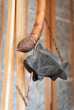 魚鯛縁起物アンティーク古民家骨董囲炉裏吊 自在鉤 竹製 自在鍵 古道具