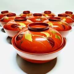 漆器輪島塗蒔絵木製朱蓋付椀お煮物椀吸物椀10客骨董品