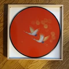 輪島塗 輪島漆器 谷内和子作 丸盆 おしどり 梅 沈金 金箔