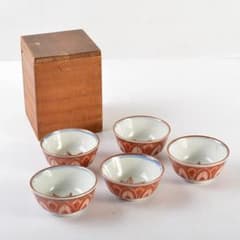 煎茶道具 九谷焼 古九谷 赤絵金彩 椛文 煎茶器 五客 時代箱付 V R6018