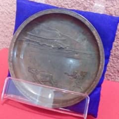 明治時代頃戦前古銅製細工牛に引かれて善光寺15センチ重量198