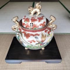 薩摩焼香炉錦手色絵孔雀