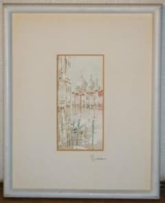 絵画作者不詳サイン有日本画赤富士壮大風景逸品N166