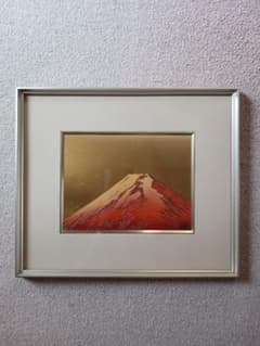 宮越鳳鳴作赤富士 加賀金箔七宝工芸彫元箱付き