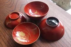 輪島塗朱塗 大平椀磨蒔絵 秋草の図4客