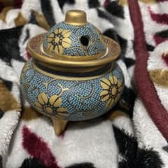 九谷焼竹田有恒七平窯秞裏萌黄金彩香炉美品