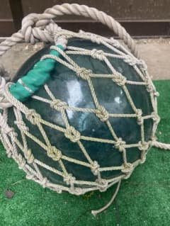 48センチ特大美ガラス玉浮き玉吊り下げ自立で立つ置物インテリア漁具