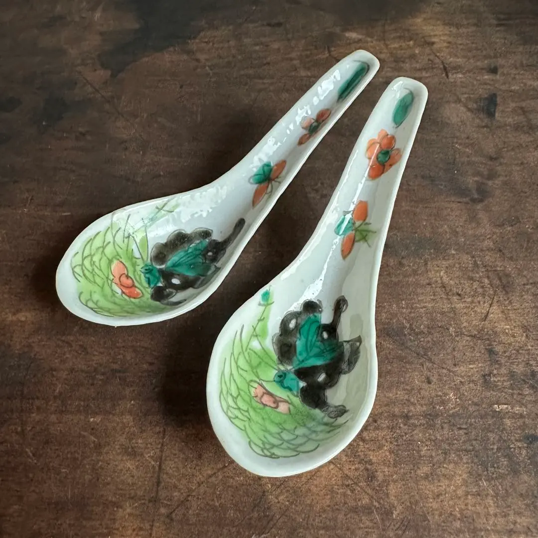 骨董アンティーク青花蓮華染付清朝れんげレンゲスプーンスッカラ