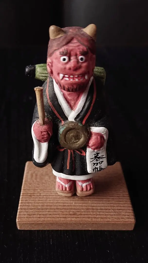 名人 三平 造 陶製 極上彩色手捻 鬼の寒念仏 大津絵 置物