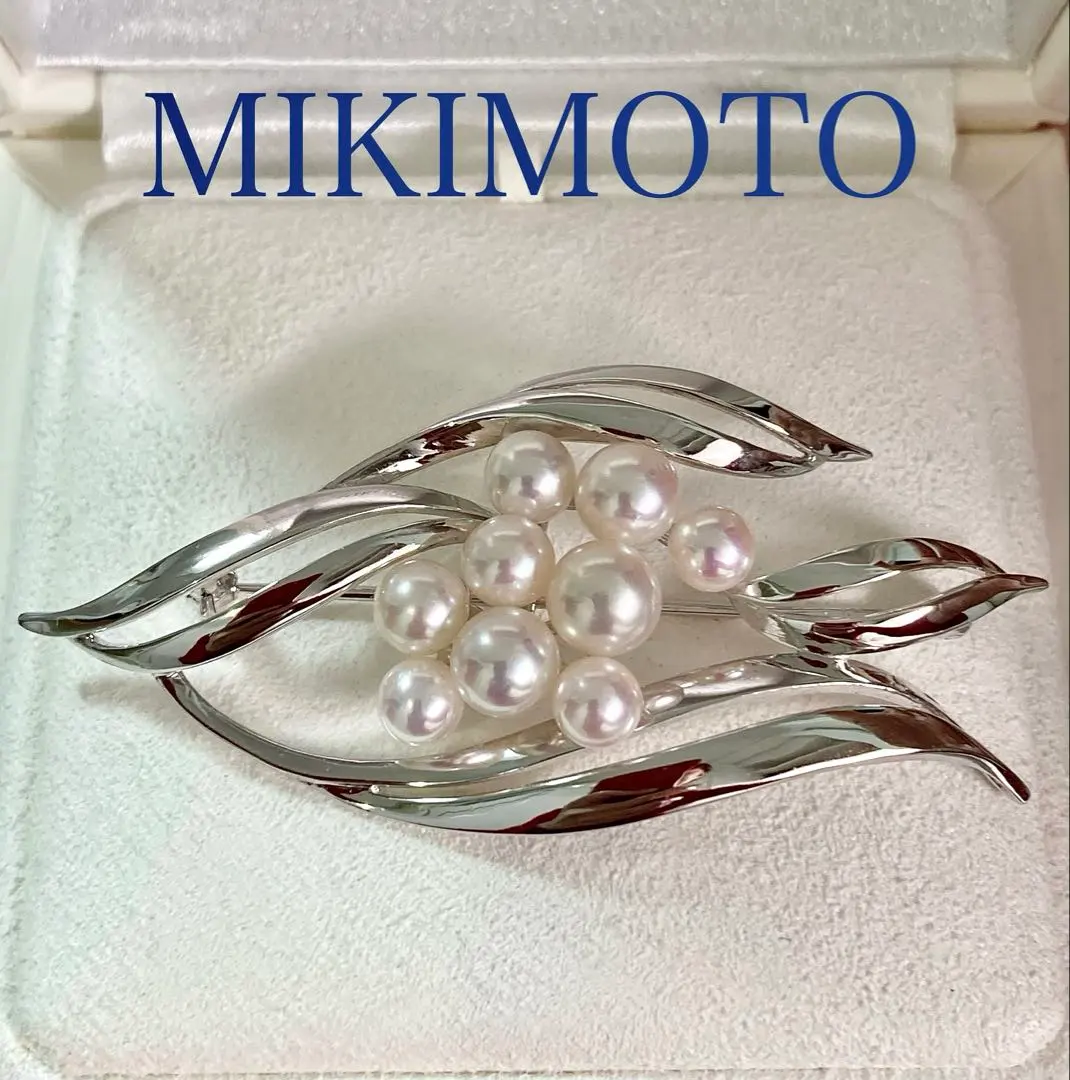 395【ミキモト】シルバーパールブローチハート箱付き