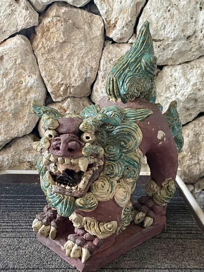 希少島常賀台付シーサー白土ペア阿吽壺屋焼名工沖縄