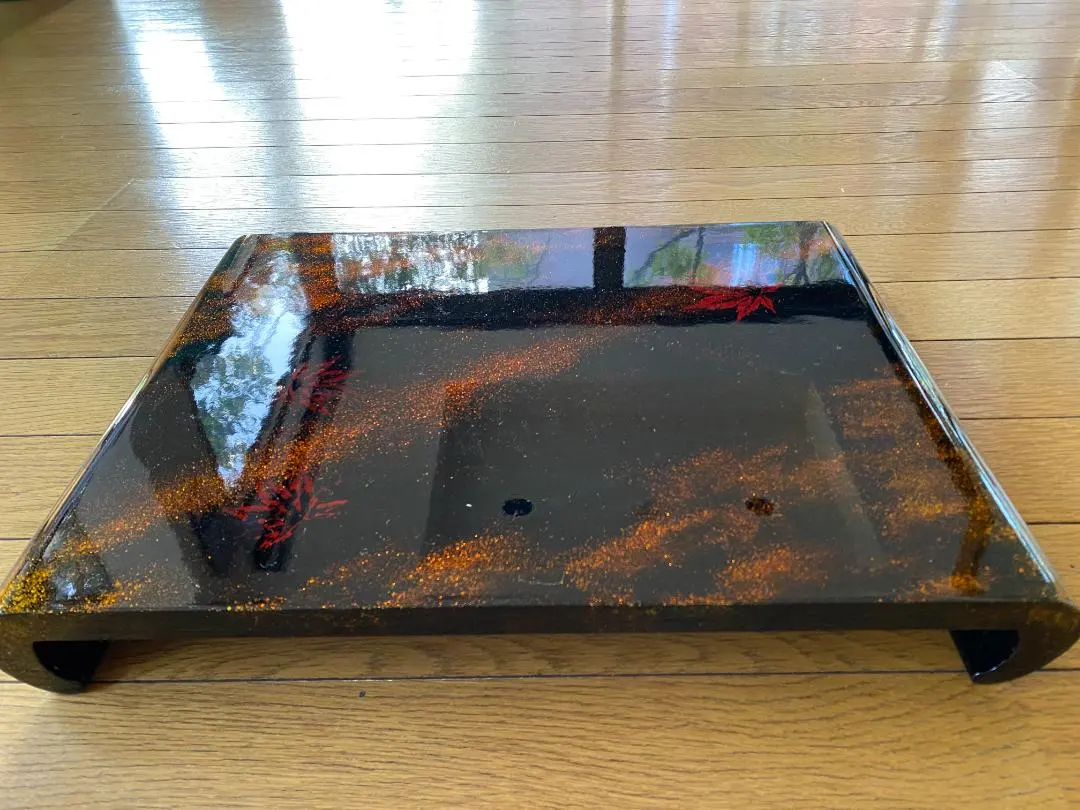 時代 花鳥図 金蒔絵 黒塗二段卓 冠卓 木箱 木製 花台 飾台 鶉 雀 M840