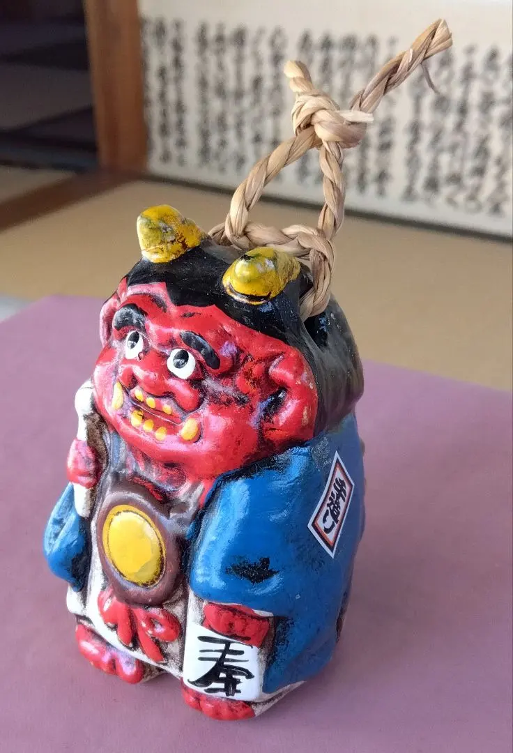 名人 三平 造 陶製 極上彩色手捻 鬼の寒念仏 大津絵 置物