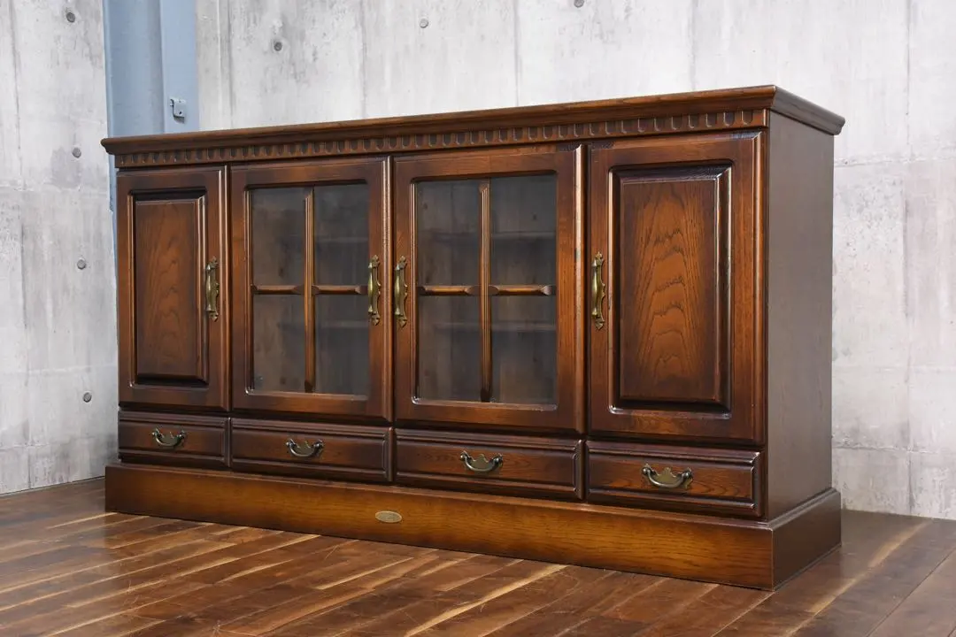 アトランタ家具✨国産栗＆楢天然杢✨飾り棚✨書棚✨大型で収納力あり✨