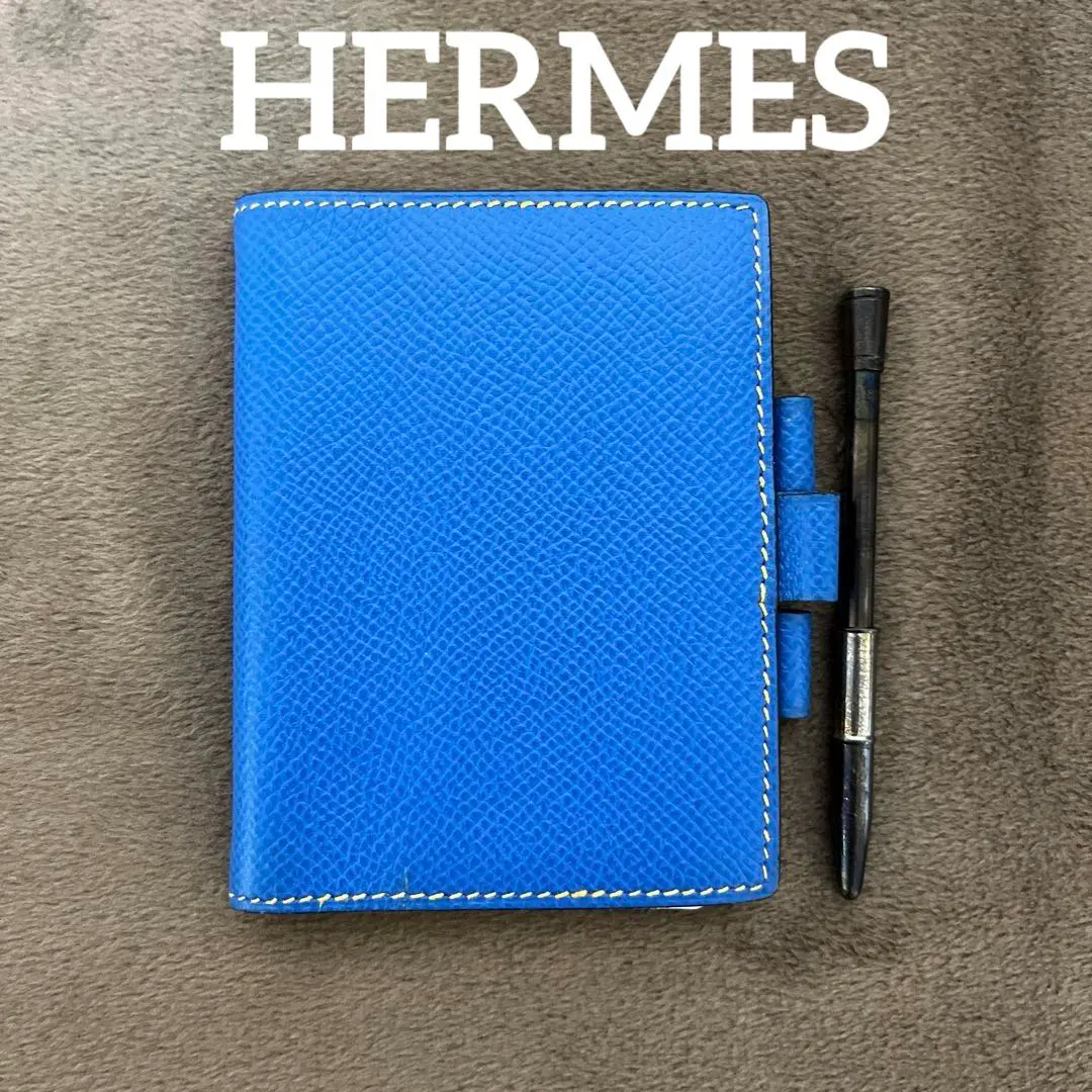 未使用級✨HERMES リングノート メモ帳 レザー ブルー系 【楽天市場