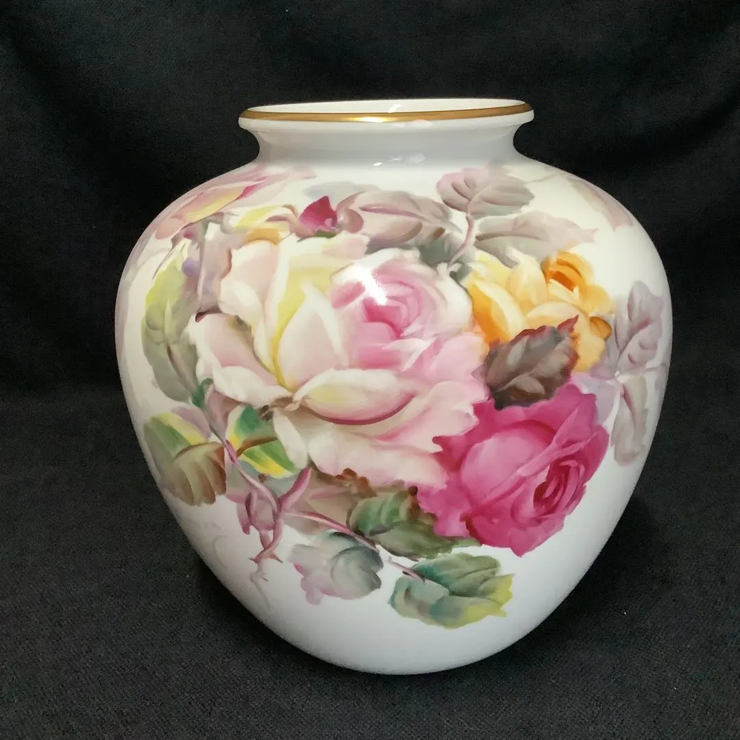 オールドノリタケ日本陶器会社金縁手描きバラ花瓶S.Kimura