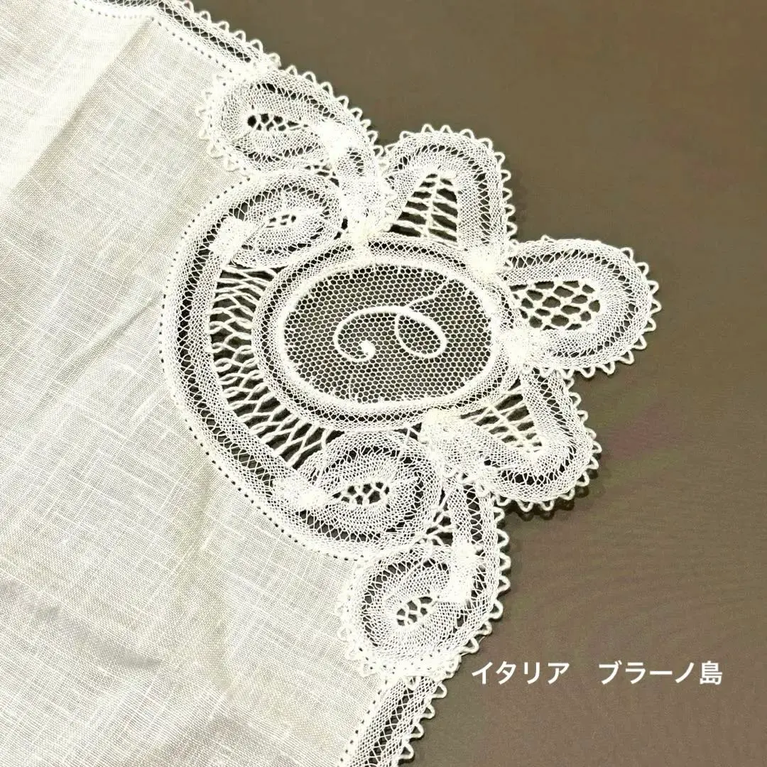 アンティーク ドレスデン or ブラーノレース 向日葵刺繍 上質リネン