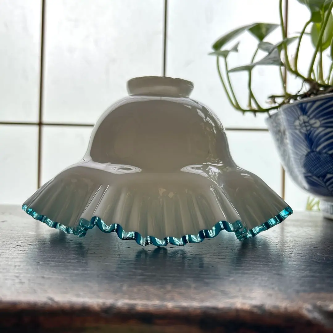 大正ロマン青縁ギザ波電笠シェード和ガラスアンティーク古道具洋館