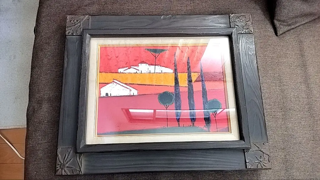 真作 ロジェ・ボナフェ RogerBonafe ひつじ雲 油絵 額縁付