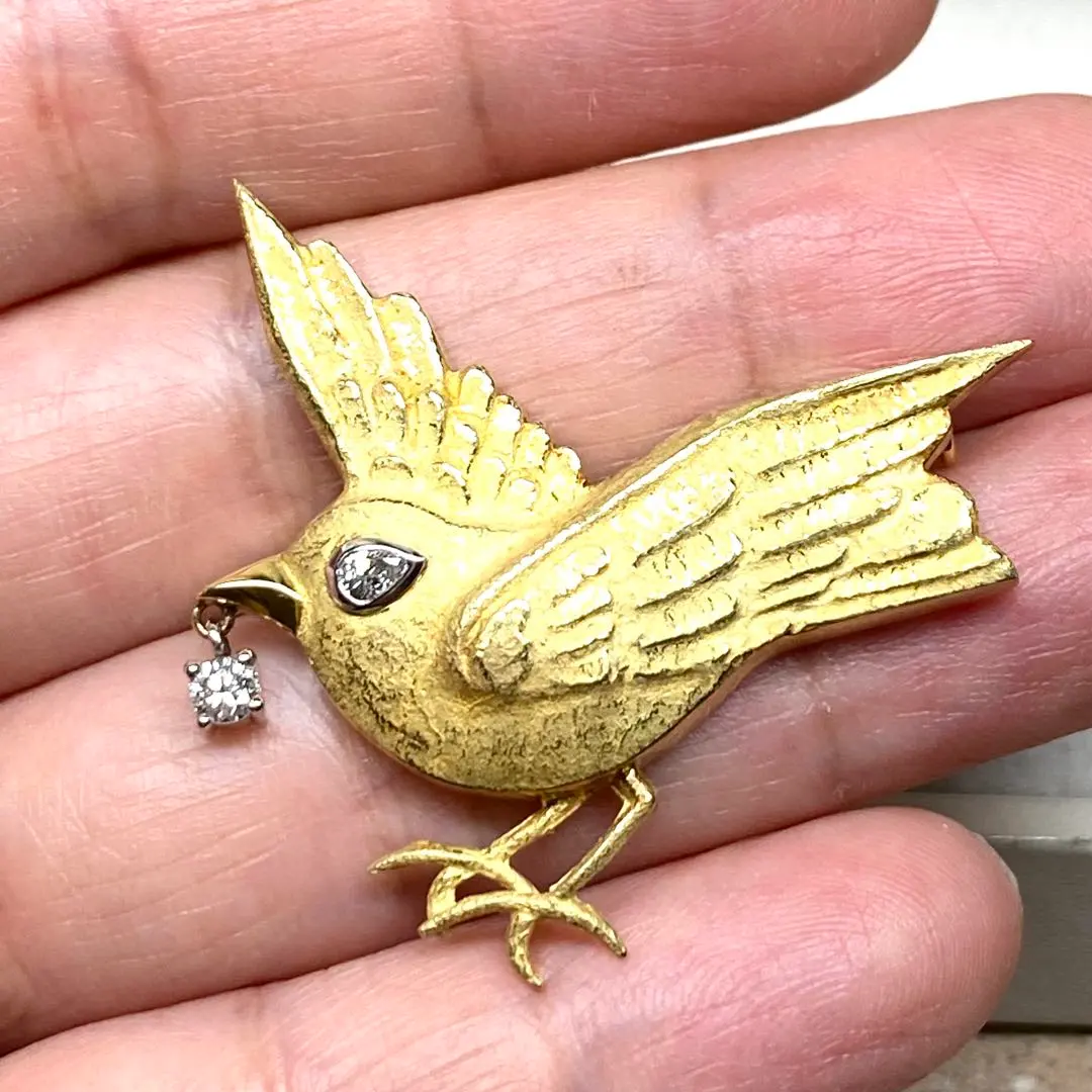 田宮千穂☆美品☆K18YG×Pt900☆ダイヤ0.16ct☆作家物ブローチ