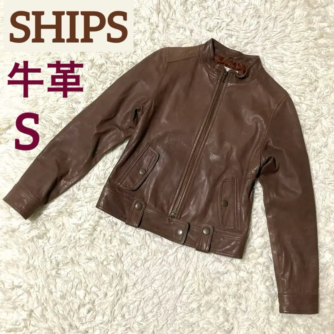 SHIPS シングルライダースジャケット S キャメル 革ジャン メンズ 40代