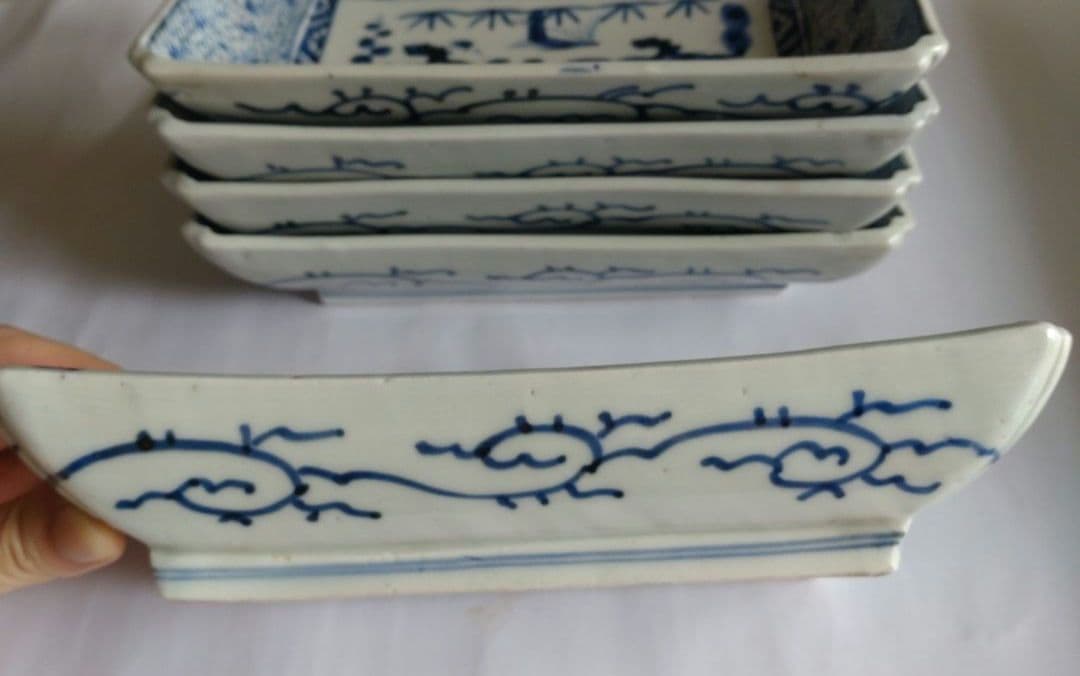 古伊万里　染付　微塵唐草文　長皿　骨董　アンティーク