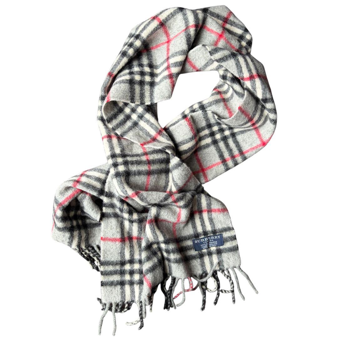 90s Burberry 100%カシミヤ マフラー チェック グレー 英国製 - メルカリ