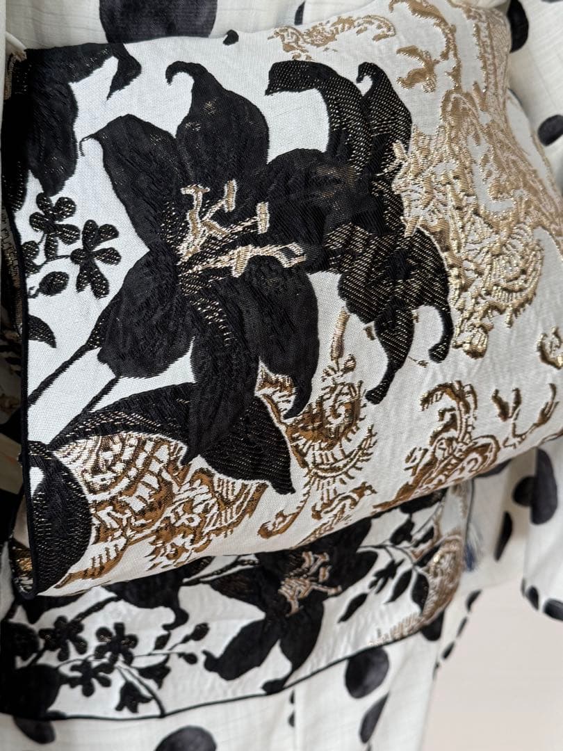 大人兵児帯【ブラックリリー】【クロコダイルパープル】のセット