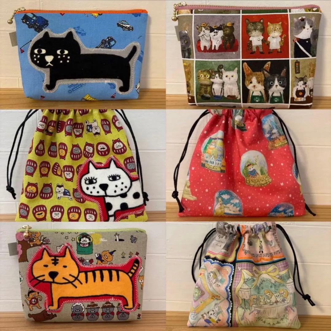 感謝価格　猫柄　巾着　ペンポーチ　小物入れ　ハンドメイド