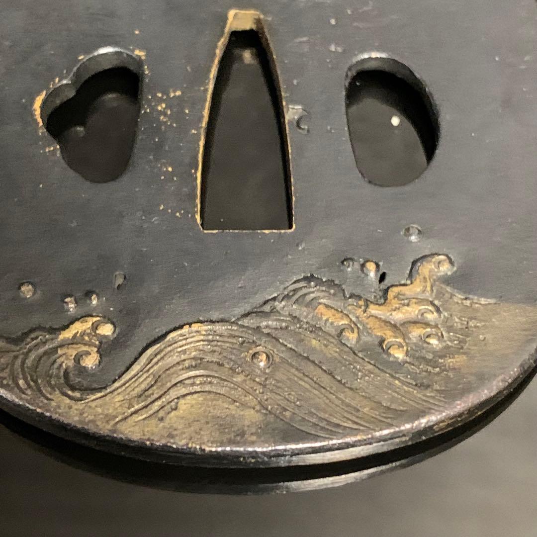 《アンティーク希少レア品！》⭐︎荒波 鳥 鍔つば　江戸期 銅 刀剣鍔♪⭐︎