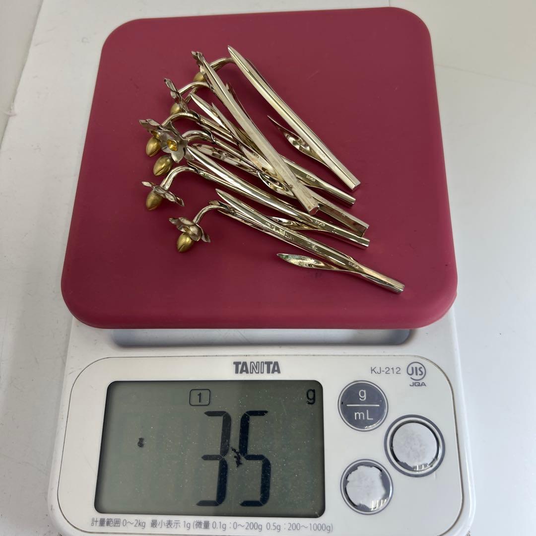 尚美堂　極上品銀製細工花文箸置　ケース付35g/7.5㎝　東Y7-1030☆1F